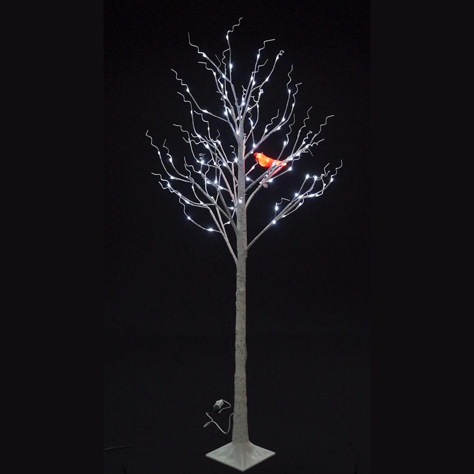 Aurio 6 FT LED Birch Tree w/ Red Cardinal