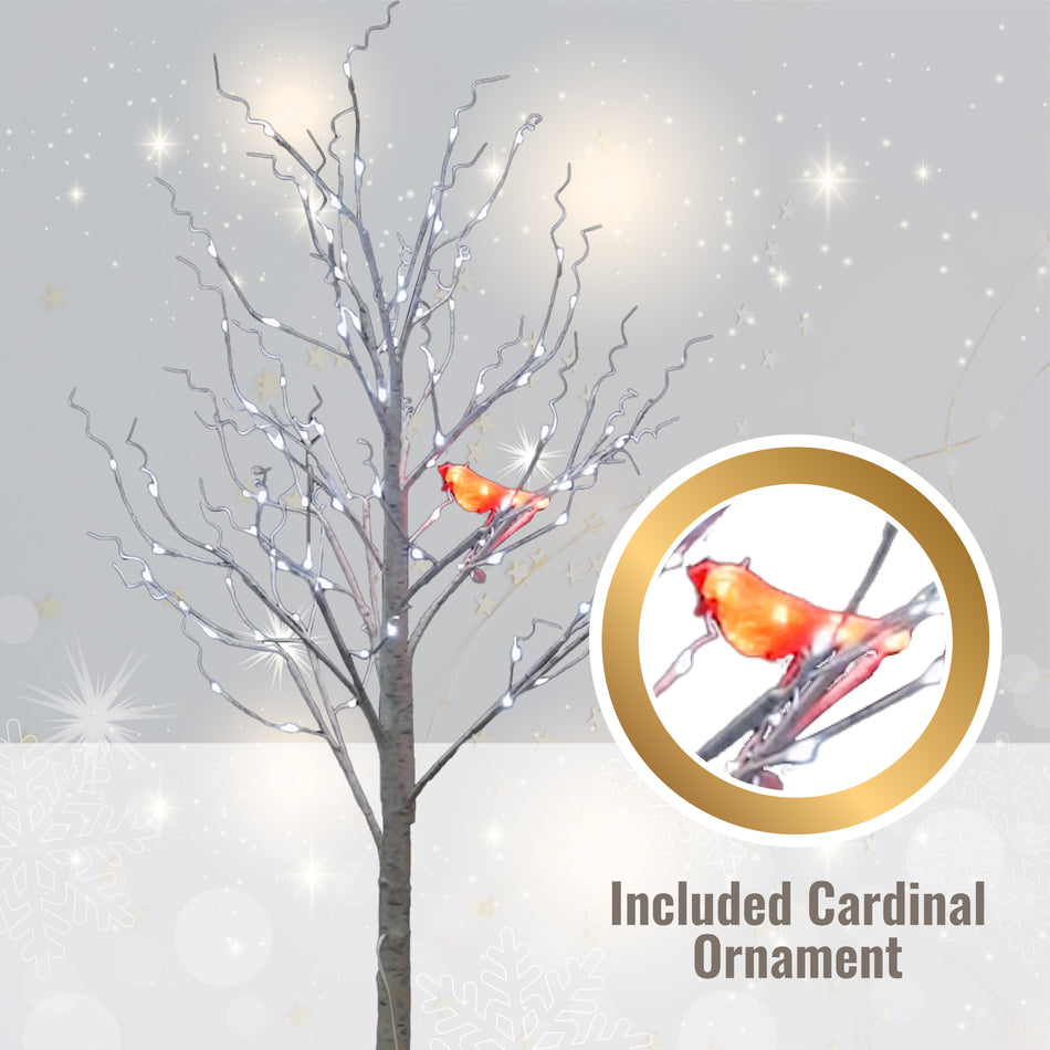 Aurio 6 FT LED Birch Tree w/ Red Cardinal