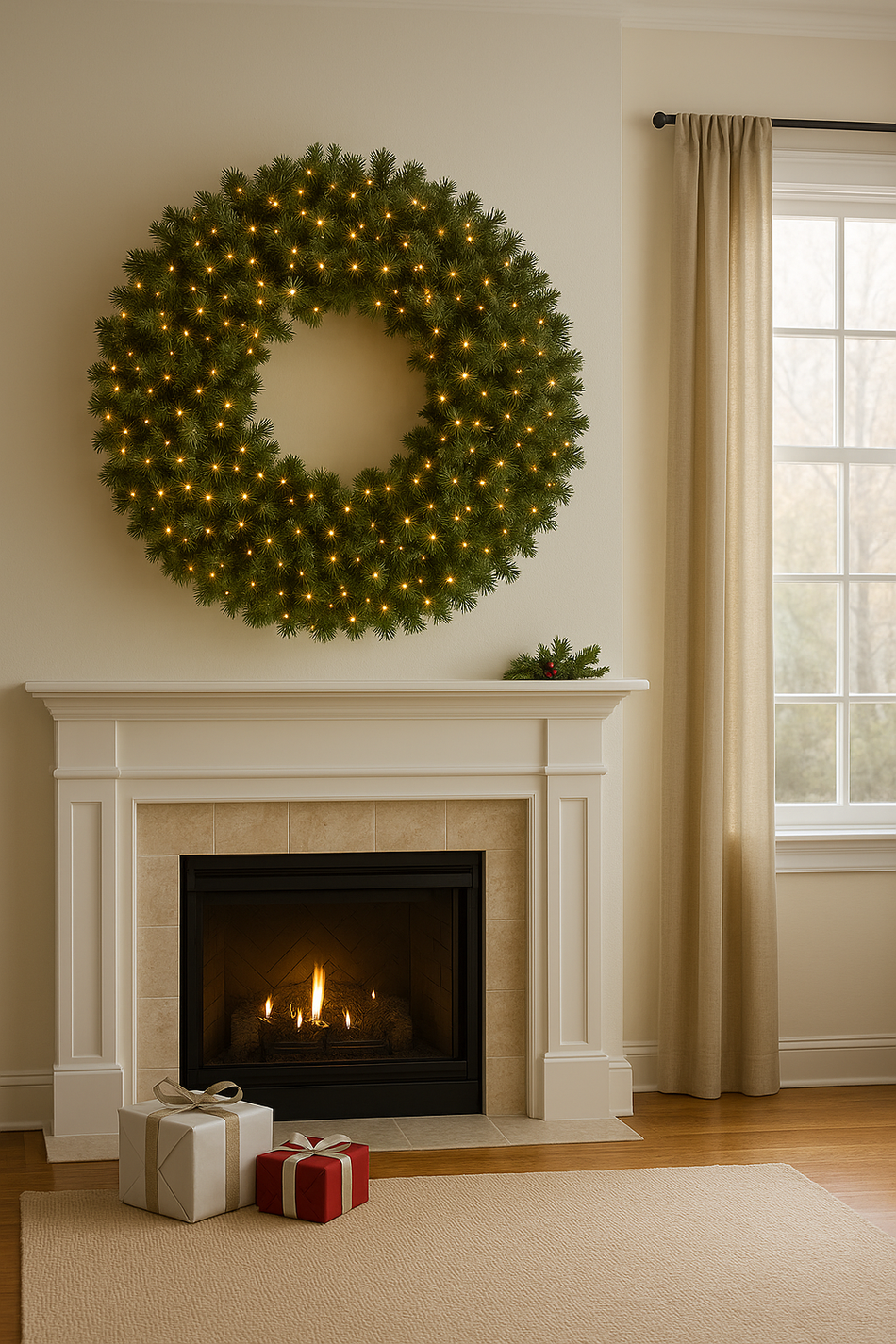 Aurio 48 IN Bristol Pine Wreath 600LED Twinkling Warm White