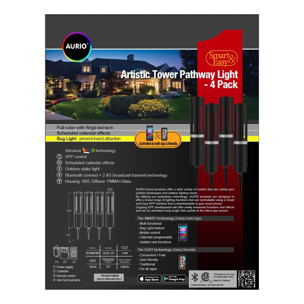 Smart & Easy Artistic Tower Pathway Light - 4 Pack Kit