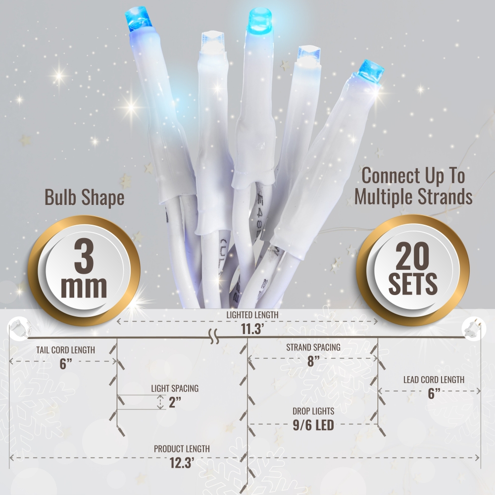 Aurio Starry Light Icicles Super Bright 135LED 3MM Blue and Pure White