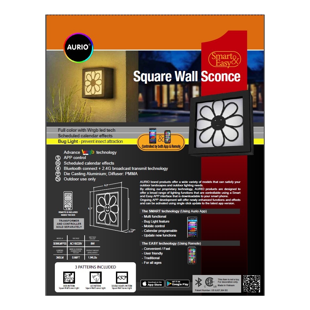 Smart & Easy Square Wall Sconce Light with Interchangable Plates